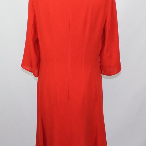 Hugo Boss Women's Dress 10 Red Orange Chiffon 3/4 Sleeve Knee Length - Picture 8 of 11